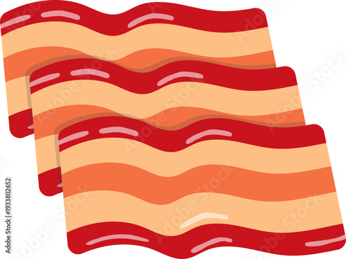 Bacon, a set of three pieces of bacon isolated on a white background. Natural bacon icon. Vector designer illustration. Vector image.