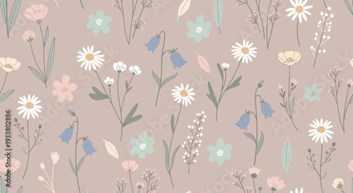 Beautiful floral pattern with colorful flowers and leaves