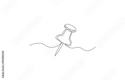 A simple minimalist line drawing of a push pin on a white background