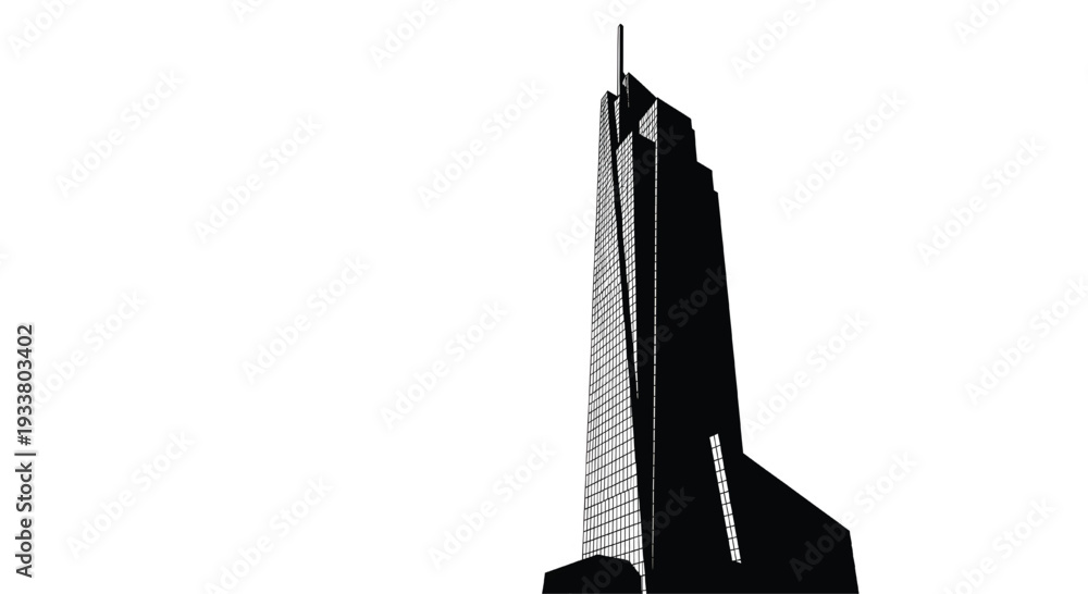 Fototapeta premium A sleek skyscraper stands tall against a white background