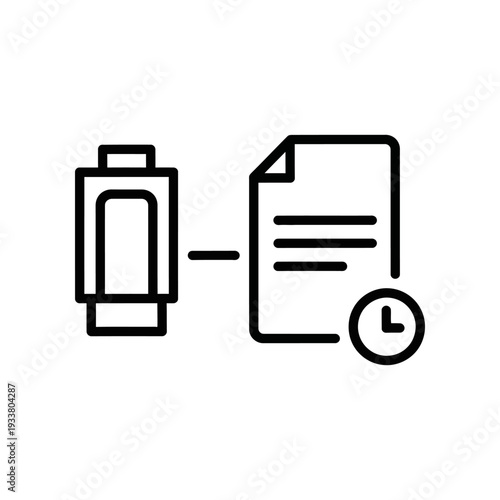 Battery powering document with clock, symbolizing efficient time management