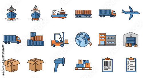Collection of Transportation and Logistics Icons.