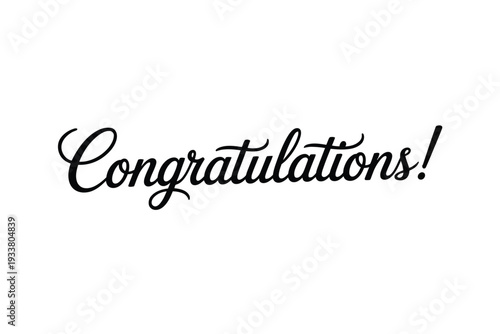 A black Congratulations message in elegant cursive script on a white background