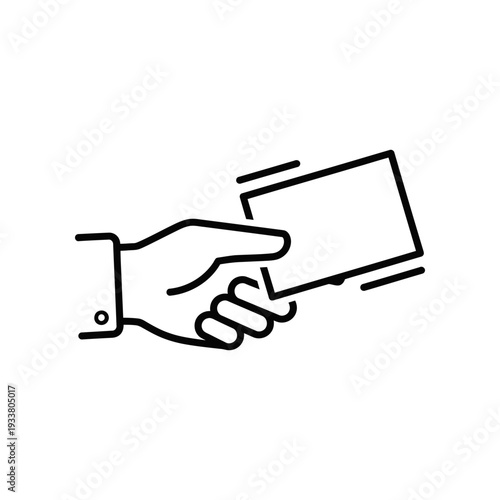 hand holding a card, giving or receiving, simple line art, business transaction, finance