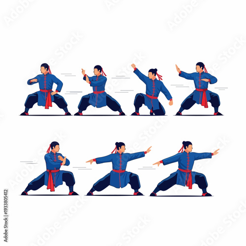 cartoon illustration of kung fu martial arts movements