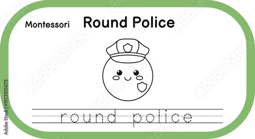 Montessori Round Police Officer Coloring Page for Kids Learning