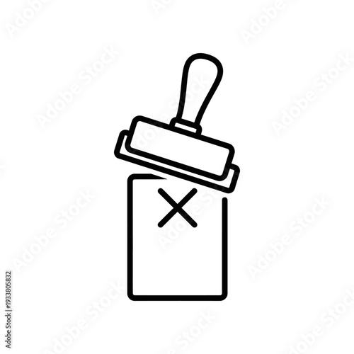rejected stamp icon, rubber stamp with x mark, refusal symbol, line art
