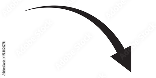 A black arrow pointing downwards with a curved tail