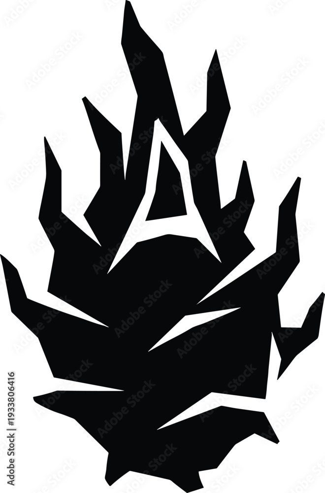 Fototapeta premium Abstract flame silhouette, stylized pine cone design, black and white artwork, bold vector illustration, decorative logo, creative outline, modern graphic symbol