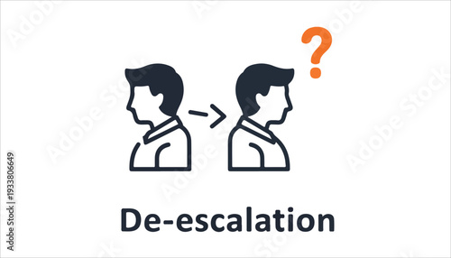 An illustration depicting the concept of de-escalation, showing two figures turning away from each other with a question mark.