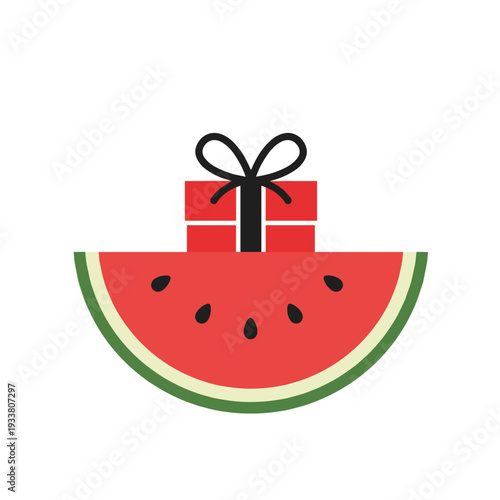 Summer Gift: A Red Watermelon Slice Topped with a Present.