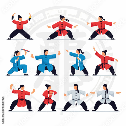 cartoon illustration of kung fu martial arts movements
