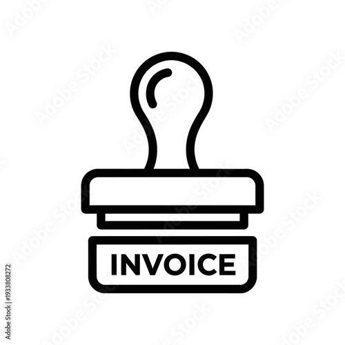 Invoice rubber stamp icon, black line drawing on white background