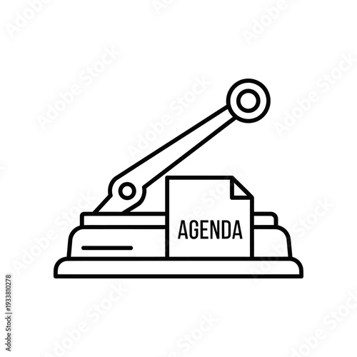Black and white line art of a hole punch on an agenda, office supplies