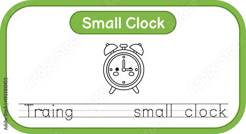 Tracing worksheet for kids: Small Clock. Educational activity for learning to write.