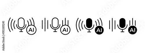 AI voice microphone icon set. Generative AI, voice command, speech recognition symbol