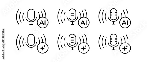 AI voice microphone icon set. Generative AI, voice command, speech recognition symbol