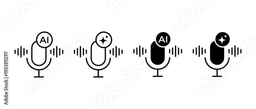 AI voice microphone icon set. Generative AI, voice command, speech recognition symbol