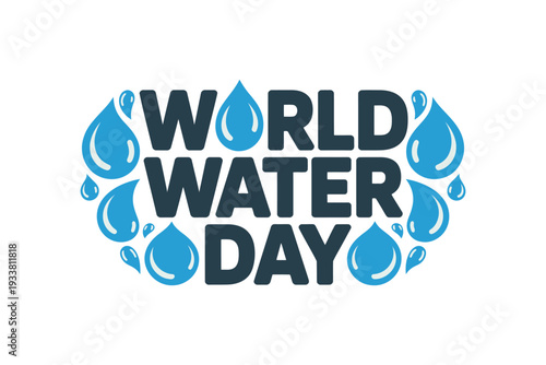 World Water Day logo with blue water droplets on a white background