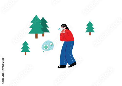 花粉症に悩む女性のイラスト