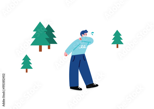 花粉症でくしゃみをする男性のイラスト