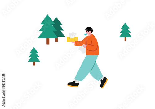 花粉症に悩む男性の一ラスト