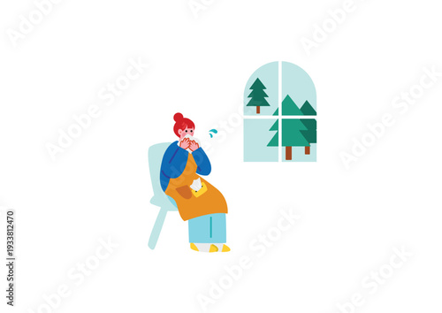 花粉症でくしゃみをする女性のイラスト