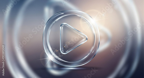 Glass Play Button Icon with Subtle Light Effects.