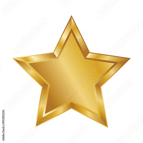 Gold five-point star icon with metallic gradient and beveled edges isolated on white background. Premium award symbol for rating, achievement, quality, and success designs.
