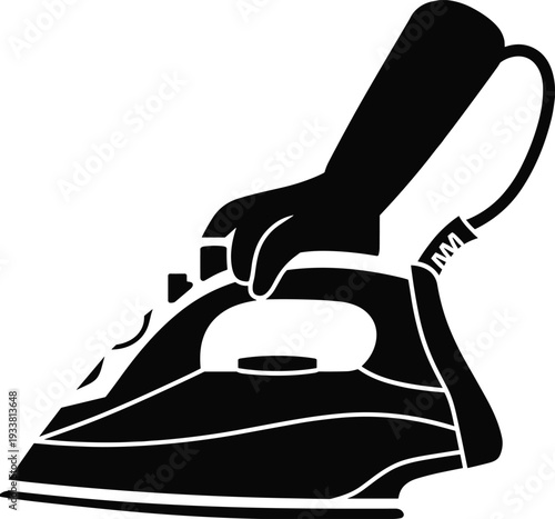 Electric steam iron silhouette isolated on white background black vector illustration representing household appliance laundry equipment and home maintenance concept