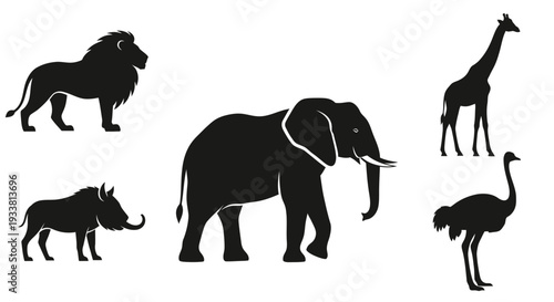 African Animals Silhouettes Set - Wildlife Vector Icons