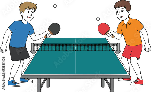 "Table Tennis Match Concept Featuring Two Players Competing in Ping Pong Game in Vector Illustration"