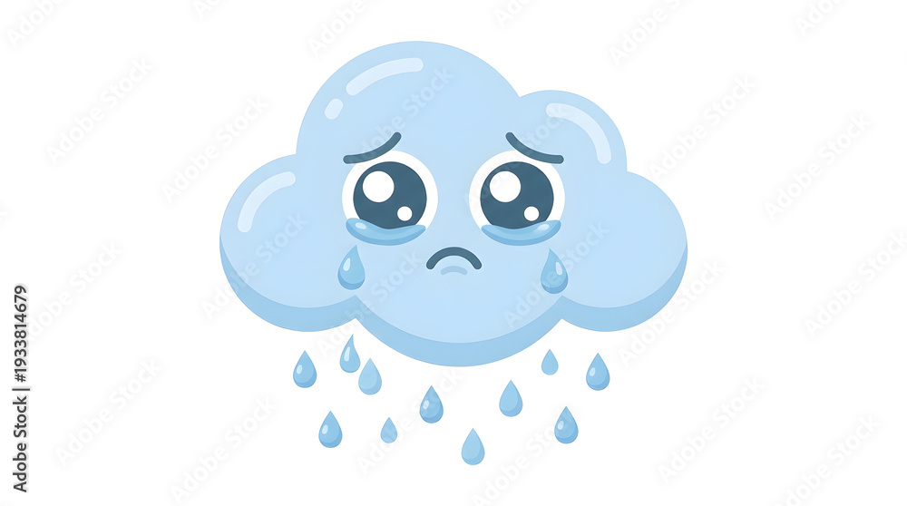 Obraz premium Sad Cartoon Cloud with Raindrops Falling.