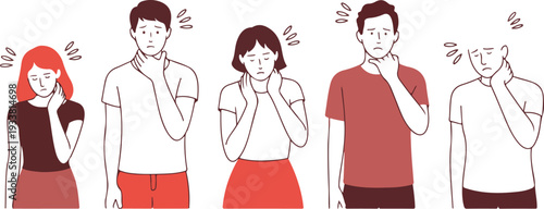 "People Feeling Unwell Set Featuring Fever, Sore Throat, Headache, and Flu Symptoms in Vector Illustration"