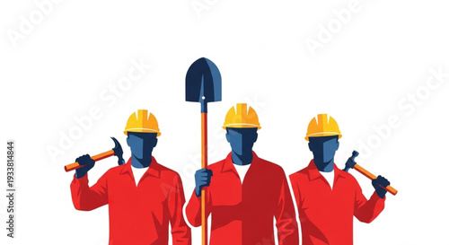 Construction Workers Holding Tools Ready for Work.