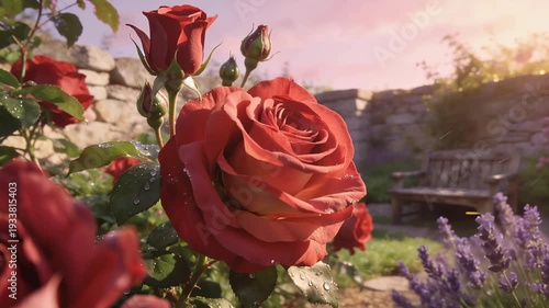 Time-Lapse of Flourishing Crimson Roses Blooming in a Serene Provence Garden During Spring