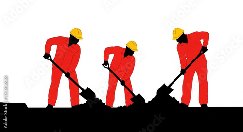 Construction Workers Digging with Shovels.