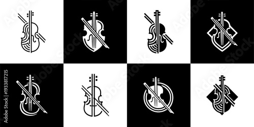 Icon Set Vector of 8 Violin Musical Instrument Classic Orchestra Icons