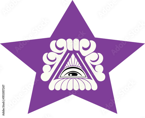 All Seeing Eye in Pyramid Inside Purple Star Symbol – Mystical Occult Illustration