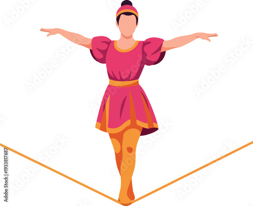 Circus performer woman balances gracefully on tightrope. Ideal for circusthemed designs, circus, entertainment, performance, acrobatics, balance, tightrope, concept.
