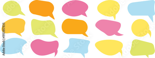 Set of speech bubbles. Speak bubble text, cartoon chatting box, message box. Blank empty vector white speech bubbles. Cartoon balloon word design. Vector illustration.  Set of hand drawn irregular rou