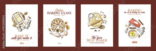 Bakery sketched posters collection vector