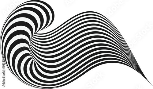 Abstract black and white zebra stripe swirl with optical illusion effect.