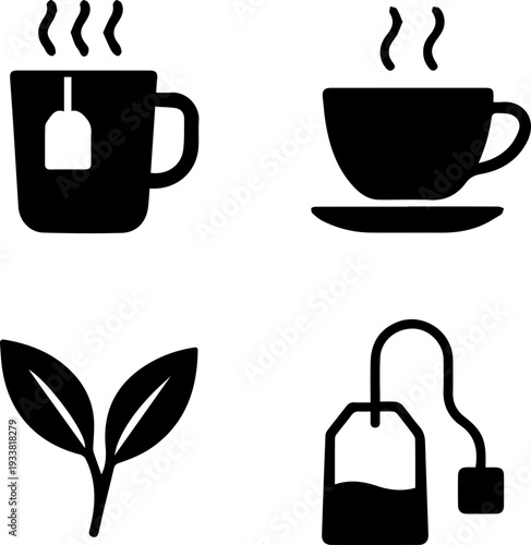 Tea and Coffee Beverage Silhouette Icon Set