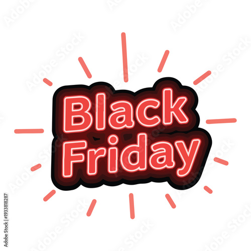 Black Friday sale neon sign with glowing red letters and burst of light on a promotional background