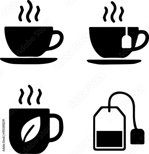 Tea and Coffee Beverage Silhouette Icon Set