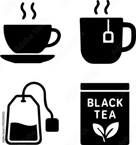 Tea and Coffee Beverage Silhouette Icon Set