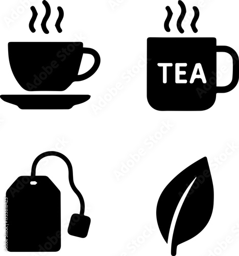 Tea and Coffee Beverage Silhouette Icon Set