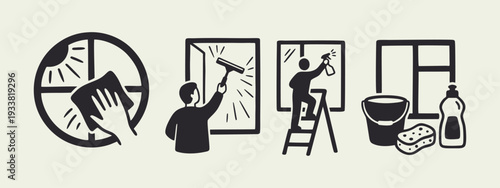 Window Cleaning Service and Equipment Vector Icons
