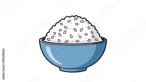 Simple blue bowl filled with a generous portion of steamed white rice illustrating a staple food in many asian cultures.
